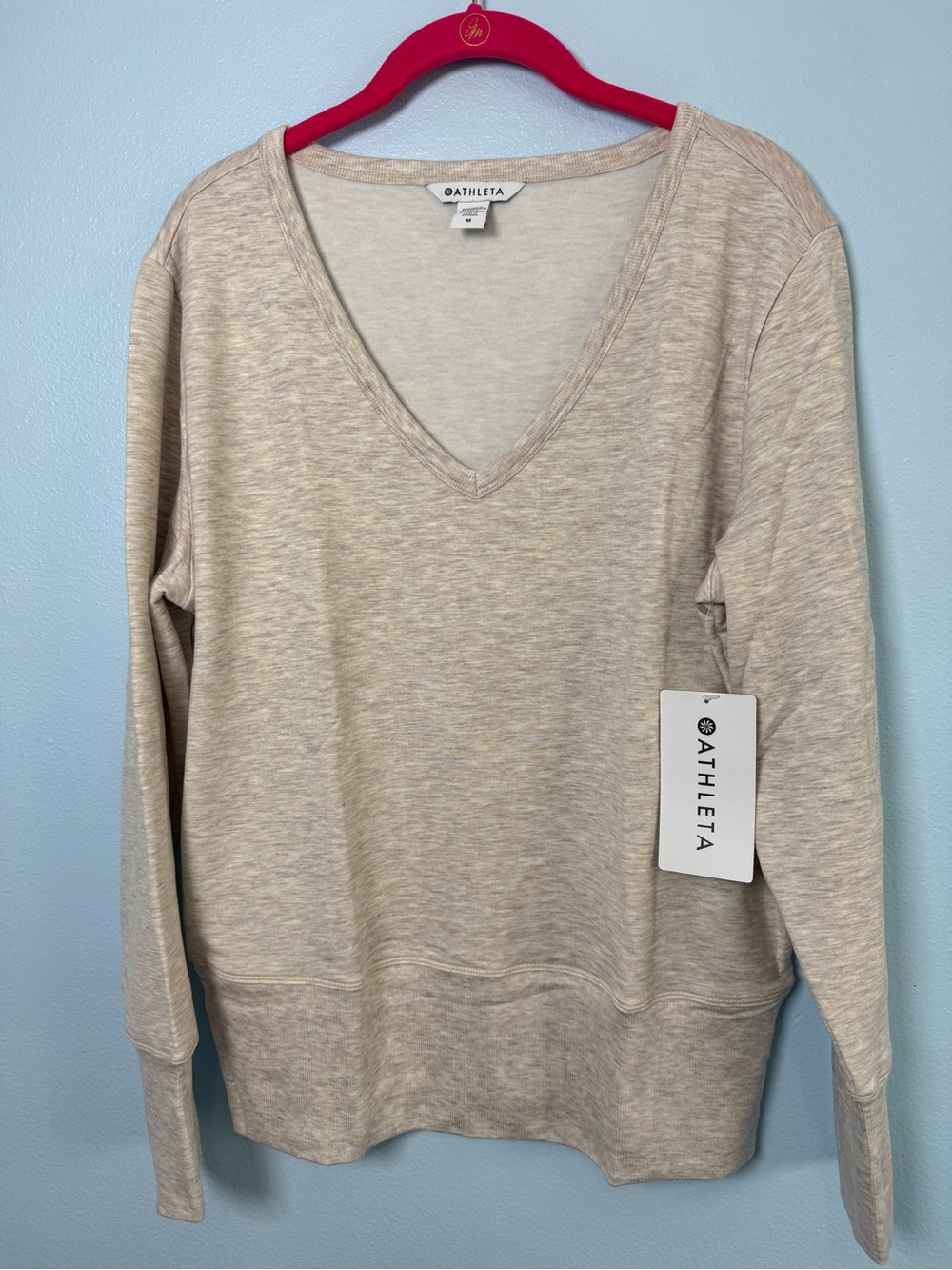 Athleta V-Neck Soft Sandstone Heather Pullover Sweater